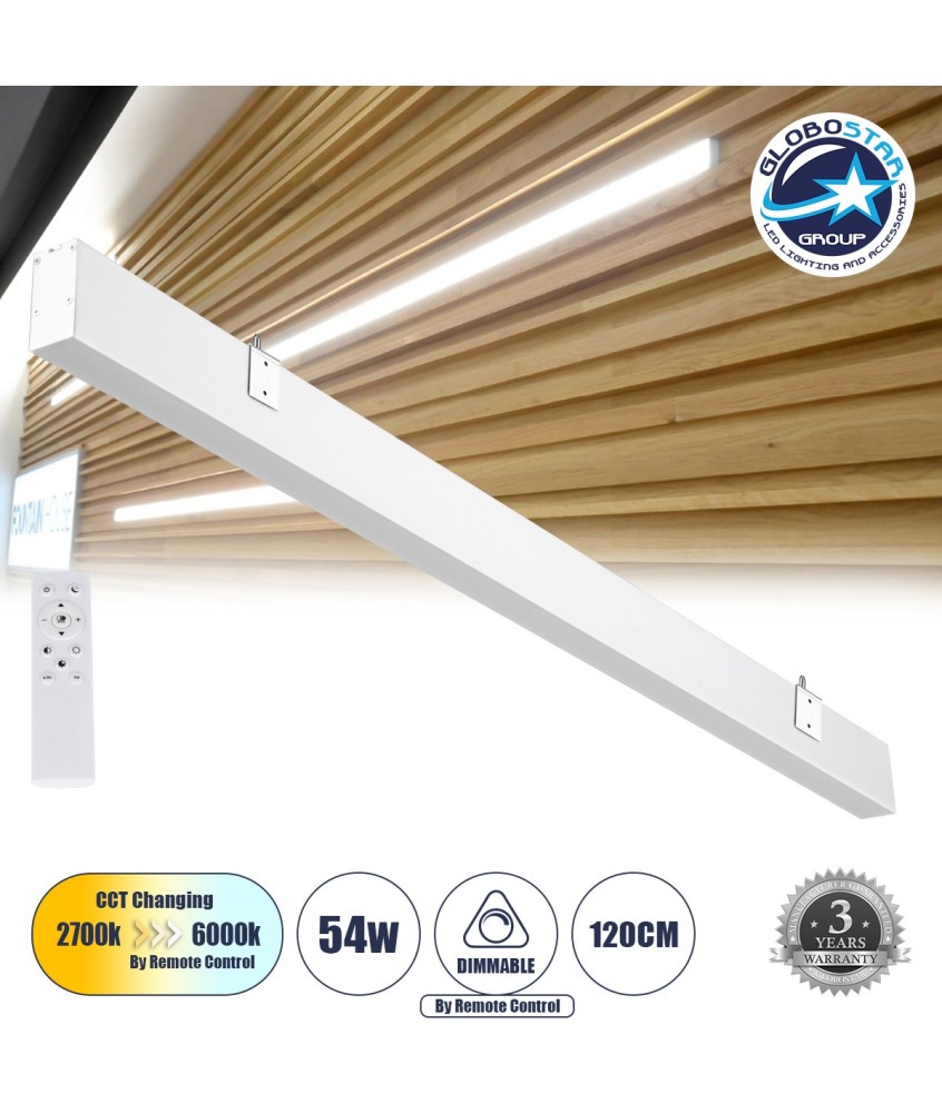 GLOBOSTAR® FELIX 61029-W Μοντέρνο Φωτιστικό Τοίχου - Απλίκα LED 54W 6500lm 120° AC 220-240V IP20 Ρυθμιζόμενο Λευκό CCT με On-Off 2700K-4500K-6000K - Lumileds SMD Chip - Λευκό Ματ - Μ120 x Π3.5 x Υ7cm - 3 Χρόνια Εγγύηση